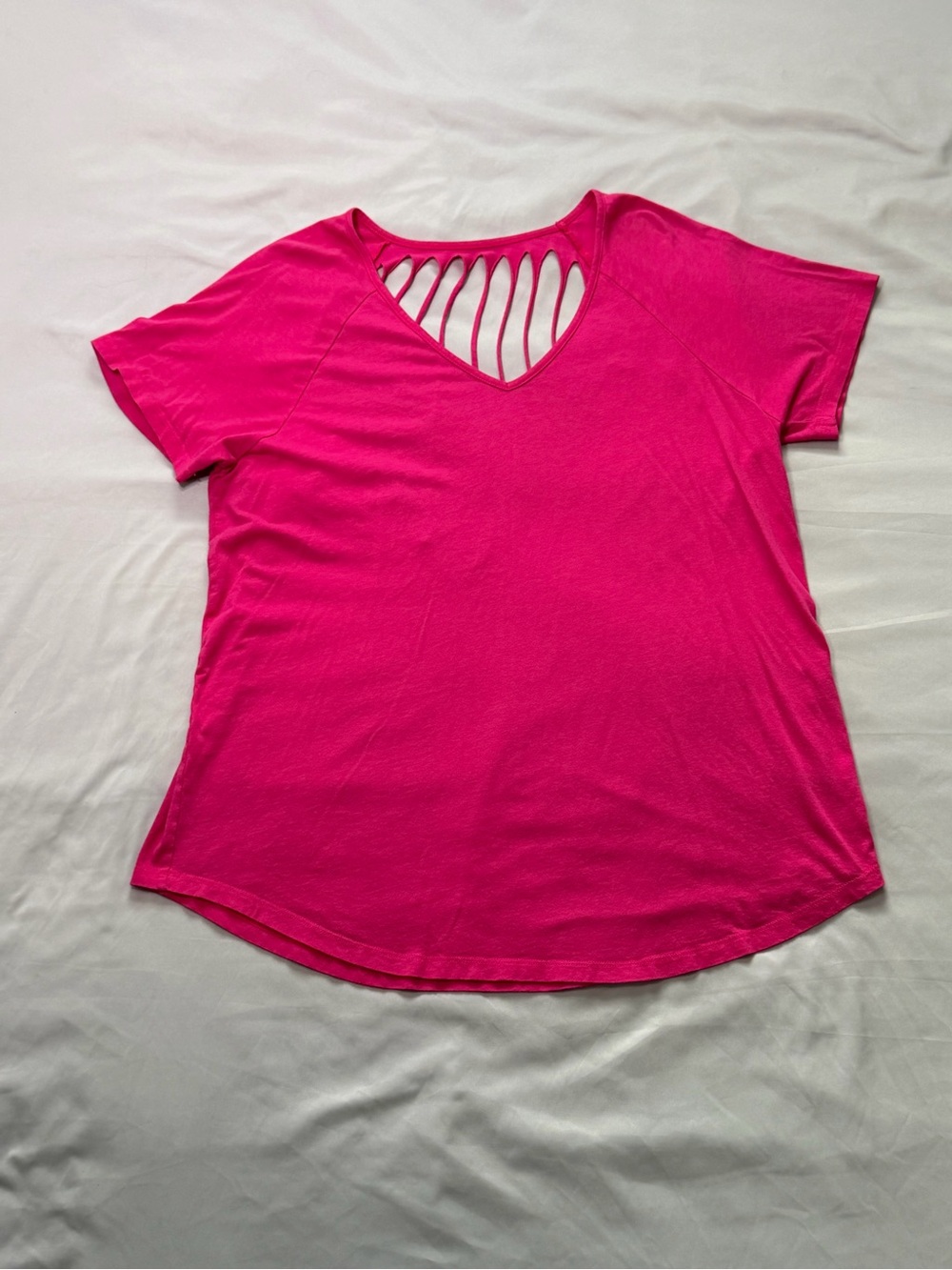 Torrid Active Hot Pink Strappy Cutout Back Tee Top Size 2 (2X) Soft Modal Blend